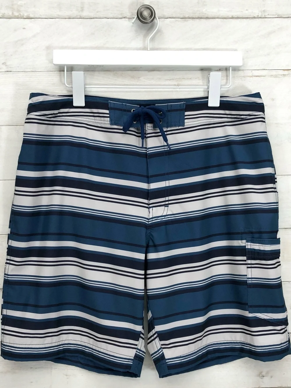 J. Crew Striped Swim Trunks Shorts • Sz 34 • Blue • EUC
